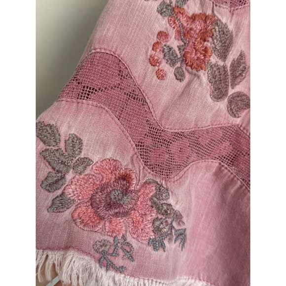 Standard Grace Womens Large Mauve Embroidered Top Boho Raw Hem Flowy 3/4 Sleeves - Picture 6 of 13